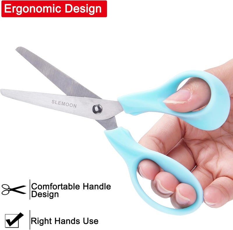 SLEMOON 5" Small School Student Blunt Kids Craft Scissors, Sharp Stainless Steel Blades Safety Comfort Grip for Toddler Preschool Children Cutting Paper, 3 Pack,blue - Image 2